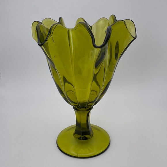 Vintage Accents Vintage Olive Green Handkerchief Glass Compote Dish